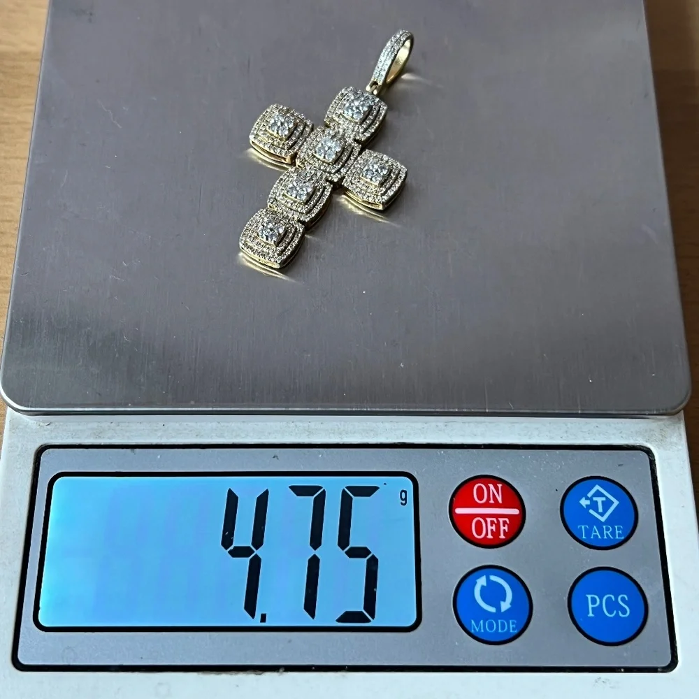 LARGE 10K YELLOW GOLD STATEMENT DIAMOND CROSS  PENDANT ONE OF A KIND CUSTOM MADE - Picture 8 of 16